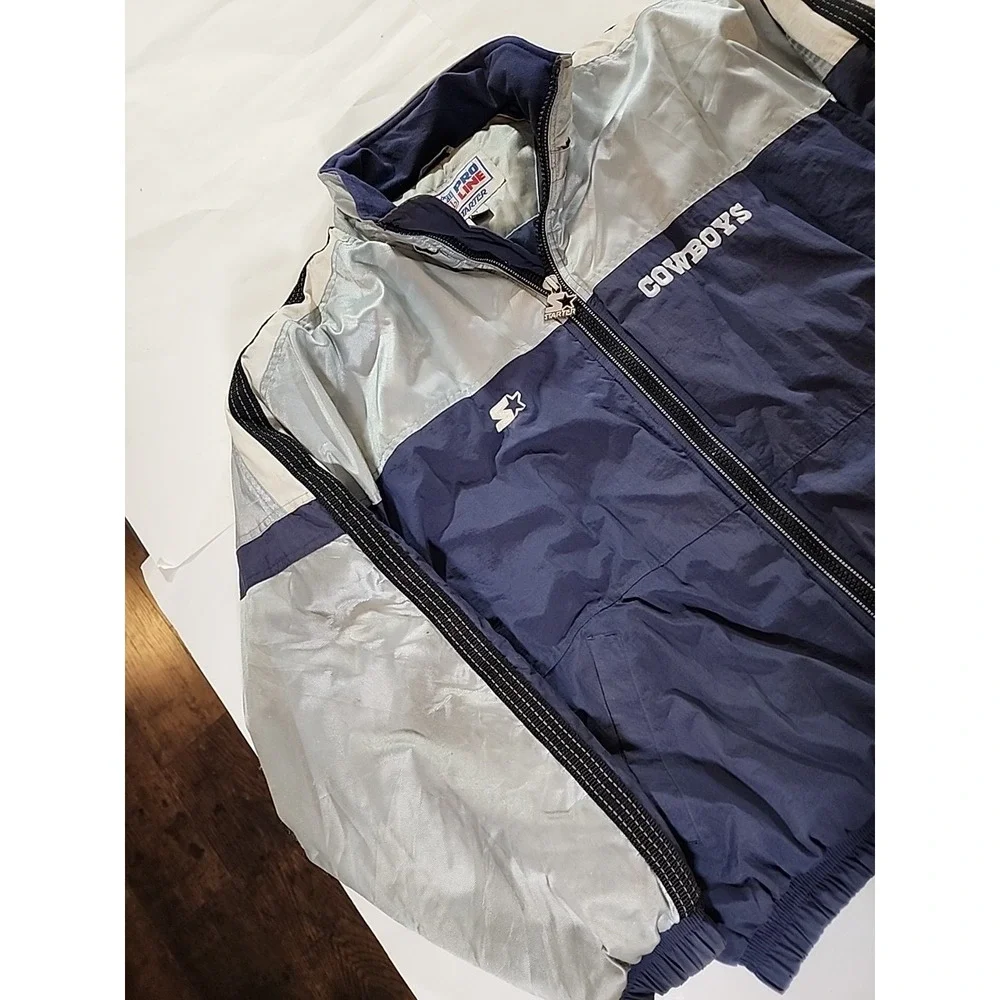 VTG Starter Pro Line Dallas Cowboys Jacket Puffy Mens LG Reflective Full Zip NFL